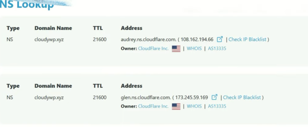 nameservers updated status check on dns lookup