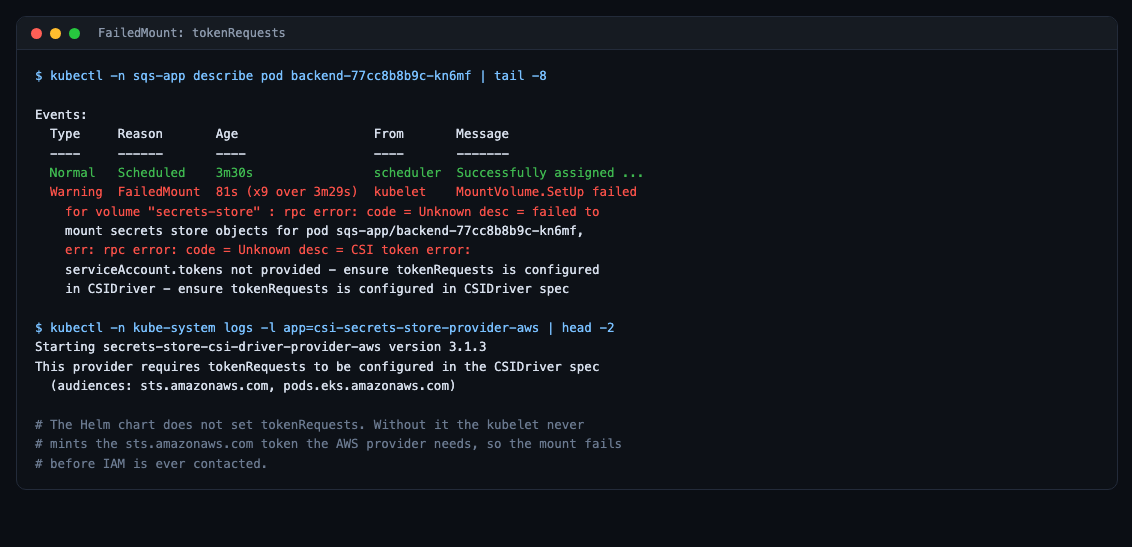 The tokenRequests failure