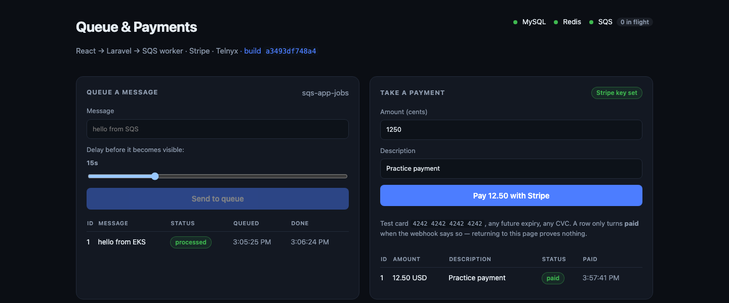 The deployed build showing on the page