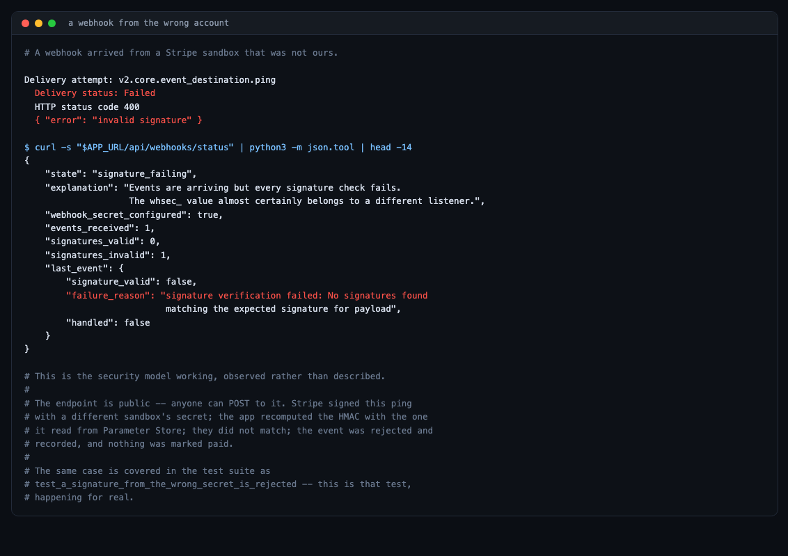 A webhook from the wrong account
